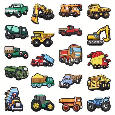 20pcs Off-road Vehicle Engineering Truck Cars Cartoon Shoe Charms For Clogs Sandal Decoration, Diy Accessories