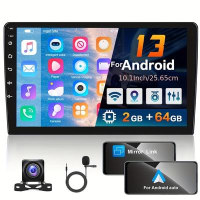 2g+64g 10.1-inch For Android 13 Gps Car Stereo Wireless Car Player For Android Auto, Double Din Touch Screen Car Audio Receiver Fm Radio Gps+rear View Camera