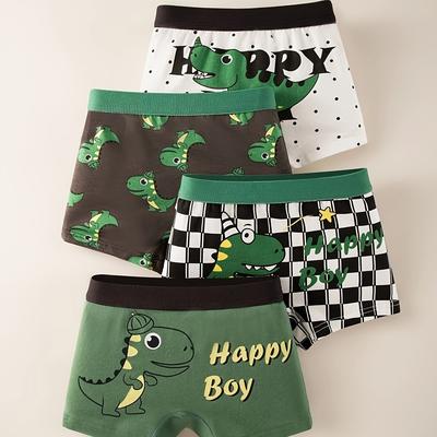 TEMU 4pcs Children's Boxer Briefs Cute Cartoon Dinosaur Print Cotton Bottoming Underwear Soft Comfy Breathable Kids Shorts For All