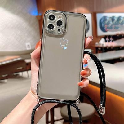 TEMU Blue Heart Graphic Silicone Phone Case With Lanyard For Models, Featuring Matte And Shockproof Design. Image
