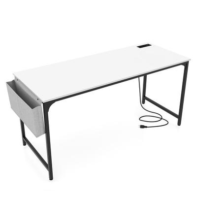 Costway 60 Inch Computer Desk with Charging Station Storage Bag-White