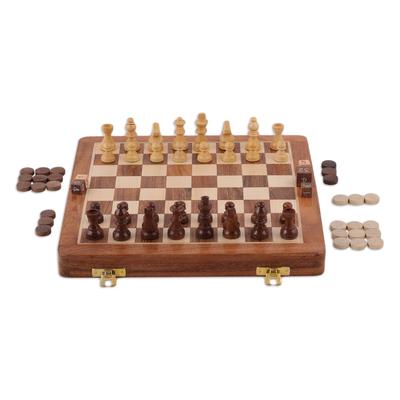 Challenge for Two,'Acacia Wood Chess Set and Backgammon Board Game'