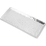 Rectangular Serving Tray Pastry Serving Tray Hammered Stainless Steel Rectangular Metal Serving Tray Platter Fruit Dish for Parties Finish Makeup Organizer Jewellery Holder Towel Silver