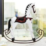 LaMaz Handmade Wooden Rocking Horse Carved Painted Kids Toy Gift Table Decoration (White)
