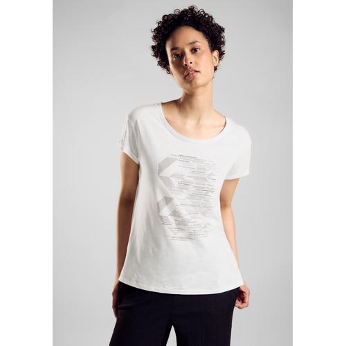 T-Shirt STREET ONE Gr. 46, weiß Damen Shirts mit Glitzersteinen