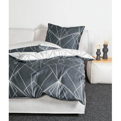 Wendebettwäsche JANINE "J. D. 87054", grau (grau anthrazit), B/L: 200cm x 200cm, 2 St., Mako-Satin, B/L: 80cm x 80cm, Mako-Satin, Obermaterial: 100% Baumwolle, Bettwäsche, Bettwäsche aus Baumwolle mit grafischem Muster, Markenreißverschluss Image
