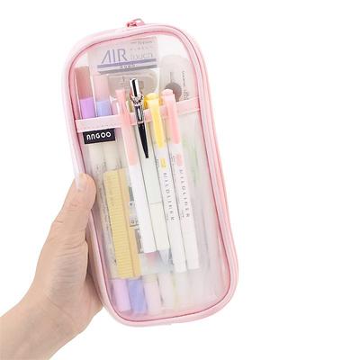 EASTHILL Grid Mesh Pen Pencil Case with Zipper Clear Makeup Color Pouch Cosmetics Bag Multi-Purpose Travel School Teen Girls Transparent Stationary Bag Office Organizer Box for Adluts(Pink)