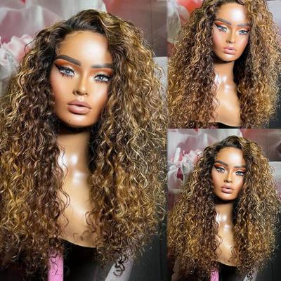 Unprocessed Virgin Hair 13x4 Lace Front Wig Free Part Brazilian Hair Curly Multi-color Wig 130% 150% Density Highlighted / Balayage Hair 100% Virgin Pre-Plucked For Women Long Human Hair Lace Wig