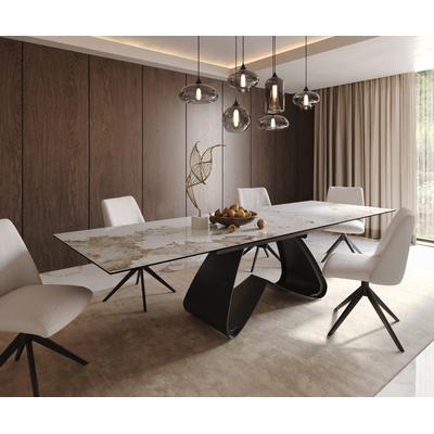 DELIFE Esstisch Edge 200-300x100 Keramik Minas Melange Weiß-Beige W-Gestell Schwarz ausziehbar, Esstische Image