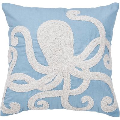 Dekokissen DONE. "CUSHION SEALIFE OCTOPUS", blau (blau, weiß, bestickt, gemustert), B:45cm H:1cm L:45cm, Baumwolle, Dekokissen_Sitzkissen_Kissenhüllen Image