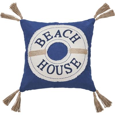 Dekokissen DONE. "CUSHION SEALIFE BEACH HOUSE", blau (blau, natur, bedruckt, bestickt, schriftzug), B:45cm H:1cm L:45cm, Baumwolle, Strukturstoff, Dekokissen_Sitzkissen_Kissenhüllen Image