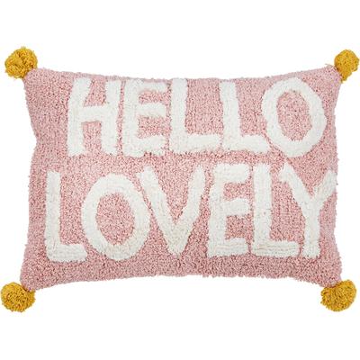 Dekokissen DONE. "CUSHION HAPPY HELLO LOVELY", rosa (rosa, gelb, natur, schriftzug, bestickt, gestreift), B:40cm H:1cm L:60cm, Baumwolle, Dekokissen_Sitzkissen_Kissenhüllen Image