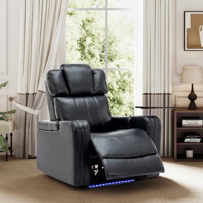 Black Power Home Theater Recliner with Cooling Cup Holder, Bluetooth Speaker, LED Lights, USB Ports, Tray Table, Arm Storage