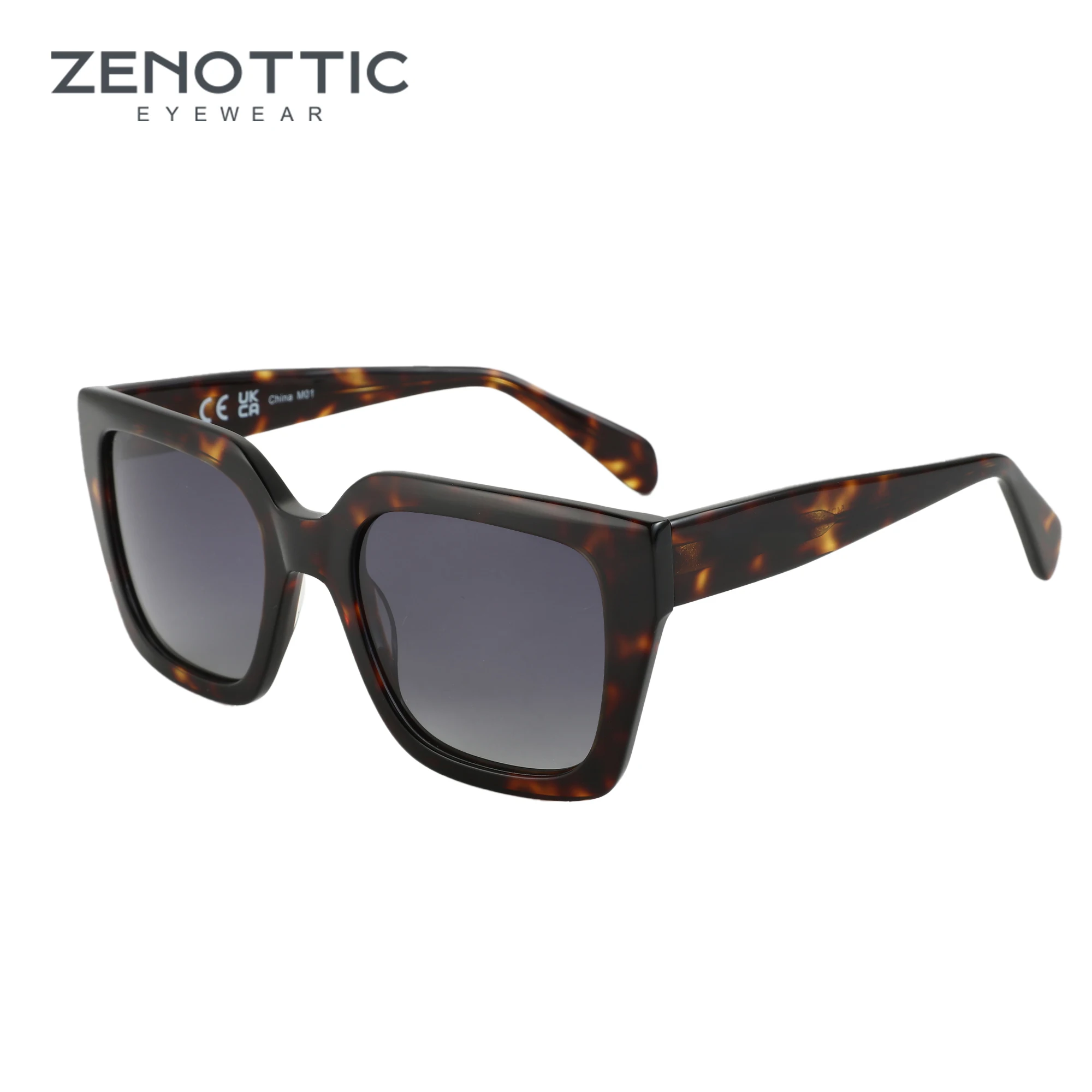 ZENOTTIC Trend Square Polarisierte Sonnenbrille für Damen, UV400-Schutz, ultraleicht, Acetat, modische Sonnenbrille, ZS6217 Image