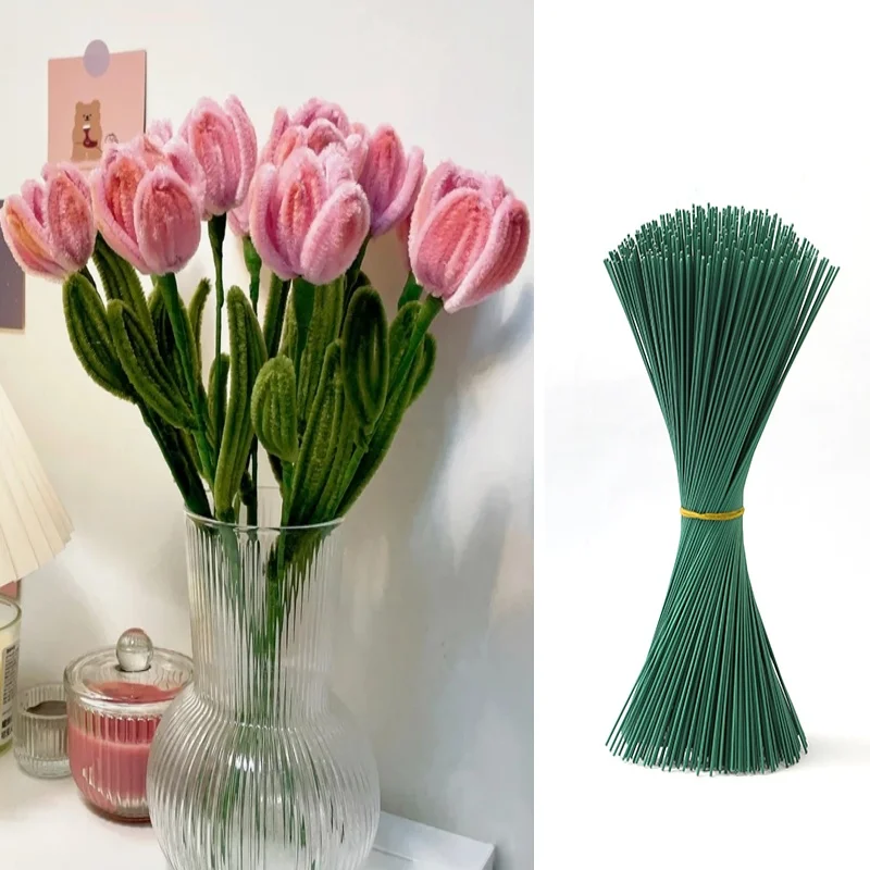 50/100 Stück Blumenstieldraht, Blumenstieldraht, 30 cm, floraler grüner Stieldraht, 2 Rollen selbstklebendes Blumenband, grüner Garten Image