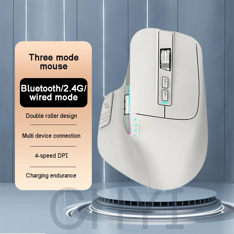 Bluetooth 2,4G Tri-modus Drahtlose Maus Stumm Büro RGB Ergonomische Gaming Typ-C Wiederaufladbare Mause Für Laptop PC Notebook Ipad Image