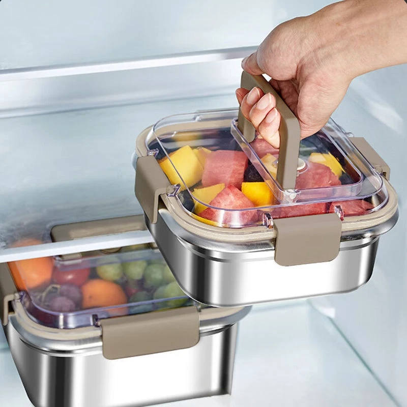 Frischhaltebox aus Edelstahl für Küche, Haushalt, Lebensmittelqualität, Kühlschrank, Aufbewahrungsbox mit Deckel, Aufbewahrung von gefrorenem Fleisch