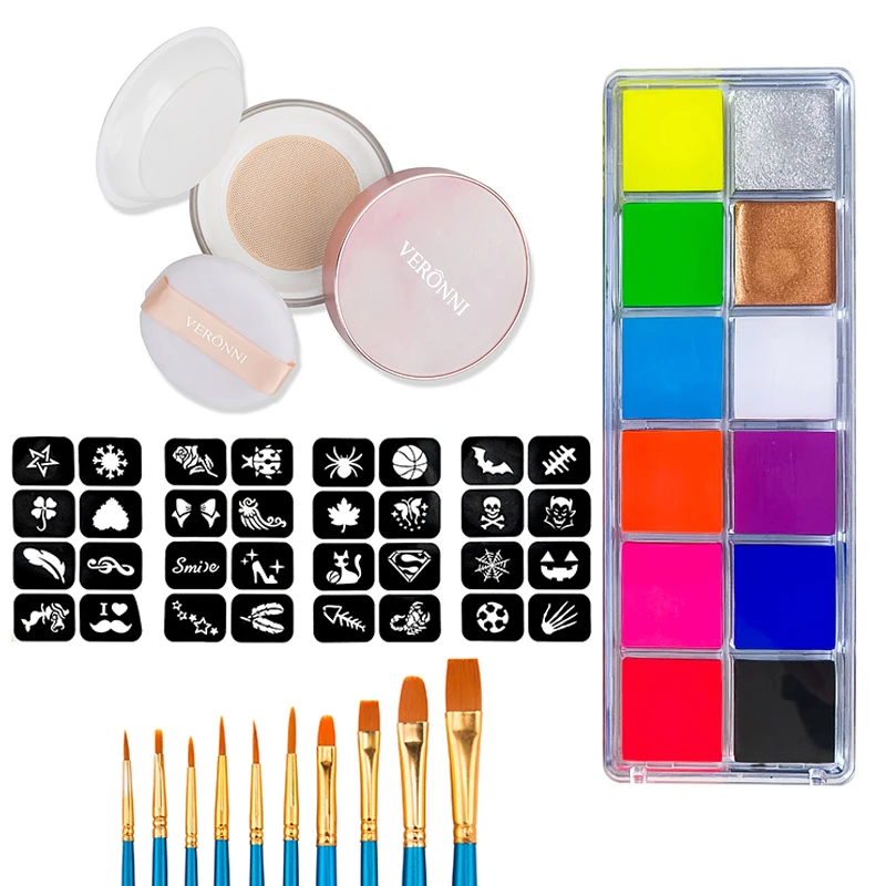 Blacklight UV-Leuchtfarbe, 12 Farben, fluoreszierendes Neonöl, Gesichts- und Körperbemalung, Palette, loses Pulver, Party, Cosplay, Make-up, Kosmetik Image