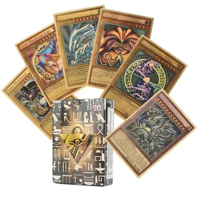 55 Stück Yu-Gi-Oh Anime-Karten Blue Eyes Dark Magician Exodia Obelisk Slifer Ra Yugioh Goldfolie Kampfkarten Kindergeburtstagsgeschenk Image