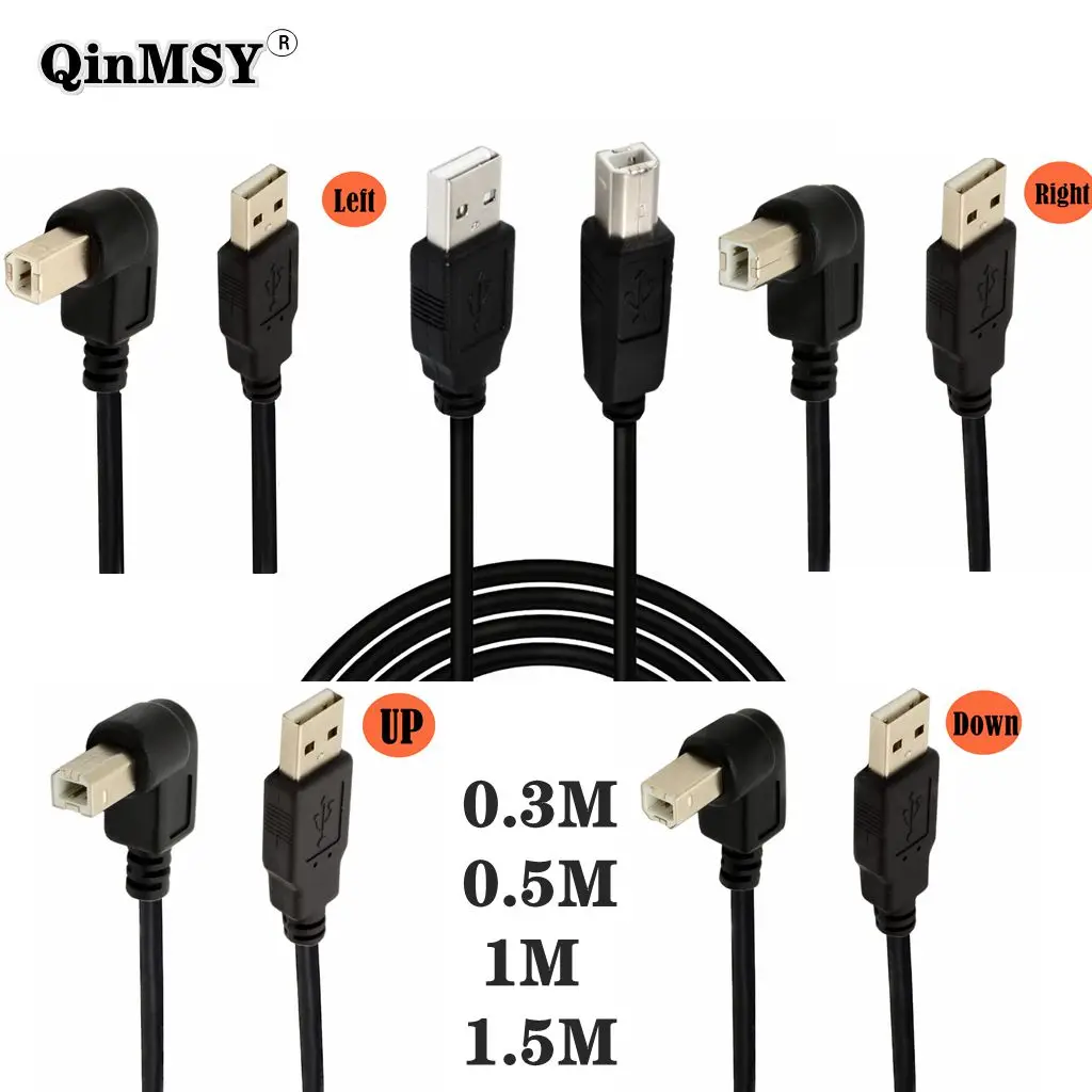 Oben unten rechts links Winkel USB 2,0 ein Stecker zu USB b Stecker Typ b bm Druckers canner 90-Grad-Kabel 50cm 150cm 1m bm abgewinkeltes Kabel Image