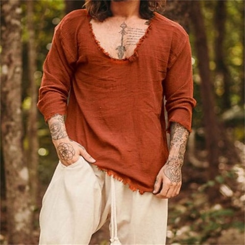 Herren T Shirt T-Shirt Langarmshirt Langarm V Ausschnitt Frühling Herbst Einfach Mode Designer Basic Urlaub Straße Ausgehen Dunkelbraun Weiß Kamel Top T-Shirt für Herren Image