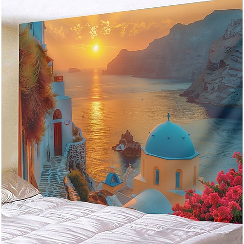 Griechenland Landschaft hängen Wandteppich Kunst große Wandteppich Wandbild Dekor Fotografie Hintergrund Decke Vorhang Haus Schlafzimmer Wohnzimmer Dekoration Wandtuch XXL Natur Image