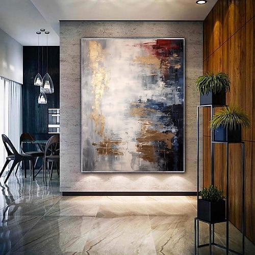grau-goldenes Strukturgemälde, handgemachtes abstraktes Gemälde, handgemaltes Goldfolie-Acrylgemälde, minimalistisches Kunstwerk, Wandkunst, Gemälde für Wohnzimmer, Schlafzimmer Image