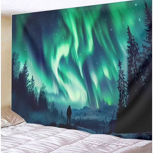 Aurora Nordlichter Wandteppich Wanddekoration großer Wandteppich Wanddeko Fotografie Kulisse Decke Vorhang Home Schlafzimmer Wohnzimmer Dekoration Wandtuch XXL Natur Image