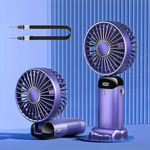 Faltbarer persönlicher Mini-Ventilator – USB-aufladbarer Handventilator mit LED-Display und 5 Geschwindigkeiten für Home Office Reisen Camping Image