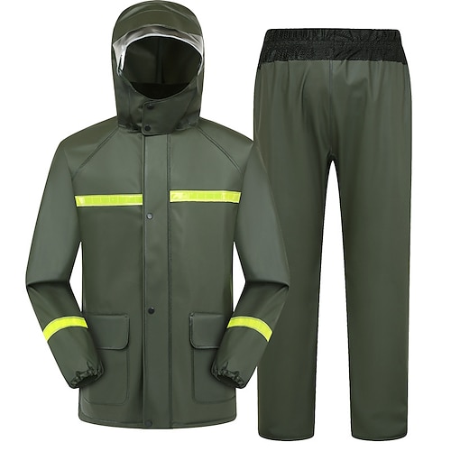 Unisex Wanderregenmantel Außen Wasserdicht Windabweisend Atmungsaktiv Wanderoutfits Wanderbekleidung Frühling Herbst Regenanzug Regenkleidung Kapuzenmäntel, Jacke und Hose Einfarbig Gelb Armeegrün Image