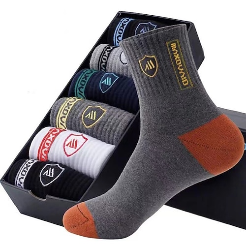 Herren 5er Pack Mehrfachpackungen Socken Socken Stricken Freizeitsocken Regenbogen Farbe Glatt Sport Natur Täglich Urlaub Grundlegend Mittel Frühling Herbst Modisch Brautkleider schlicht Image
