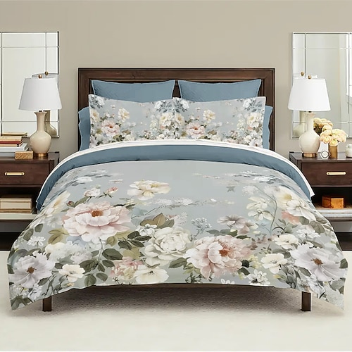 3-teiliges Bettbezug-Set aus 100 % Baumwolle mit Vintage-Blumenmuster, kurzer Flaum für den Sommer, weich, hautfreundlich, bequem, leicht Image
