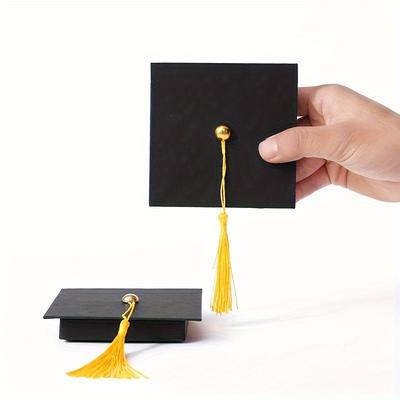 TEMU 1pc, Black Graduate Hat Box With Golden Tassel For Graduation Gifts Cards Box Class Graduation Party Decorations