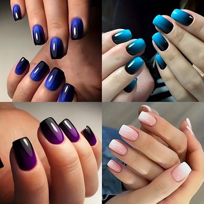 TEMU 4 Packs 96 Pcs Short Square French Ombre Full Cover False Nail Tips Set, Fashion Press-on Nails For Women & Girls
