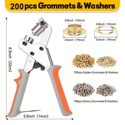 TEMU Portable Grommet Tool Kit, 3/8 Inch Grommets Eyelet Plier Set With 100/200pcs Eyelets, Handheld Eyelet Kit, Hole Punch Pliers Grommet Press Kits For Fabric Tarps, Leather (10mm Grommets)