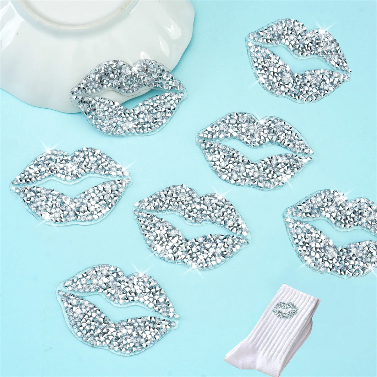 Sparkling Rhinestone Lip Pattern Clothes Patches Fashion Sequined DIY Appliques Bling Iron-on Patches