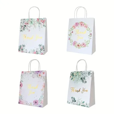 12PCS Thank You Gift Paper Bags With Handles Floral Design Thank You Bags For Business Boutique