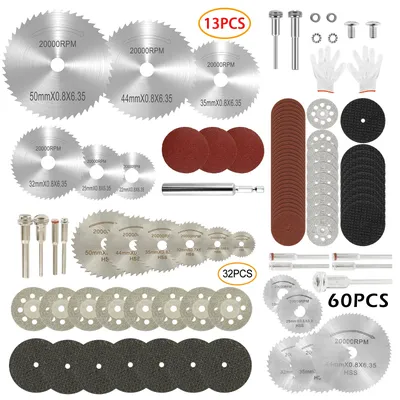 13/32/60Pcs Mini Circular Saw Blade Set Sanding Grinding Wheel Cutting Disc for Dremel Accessories Metal Cutting Rotary Tools