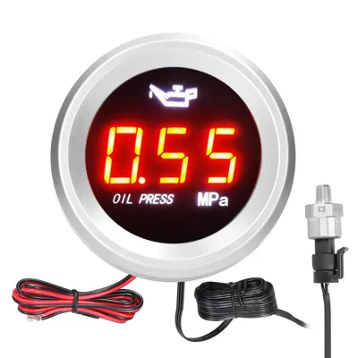 52mm Oil Pressure Gauge Car Digital Meter with LED Display 9-35V Vehicle with 1/8NPT Sensor Alarm Function Oil Pressure Gauge