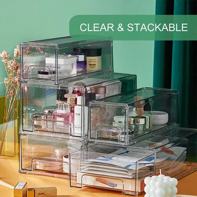 Acrylic High Capacity Dustproof Waterproof Transparent Storage Box for Fridge Desktop Pantry Cabinet Makeup Cosmetic Organizer