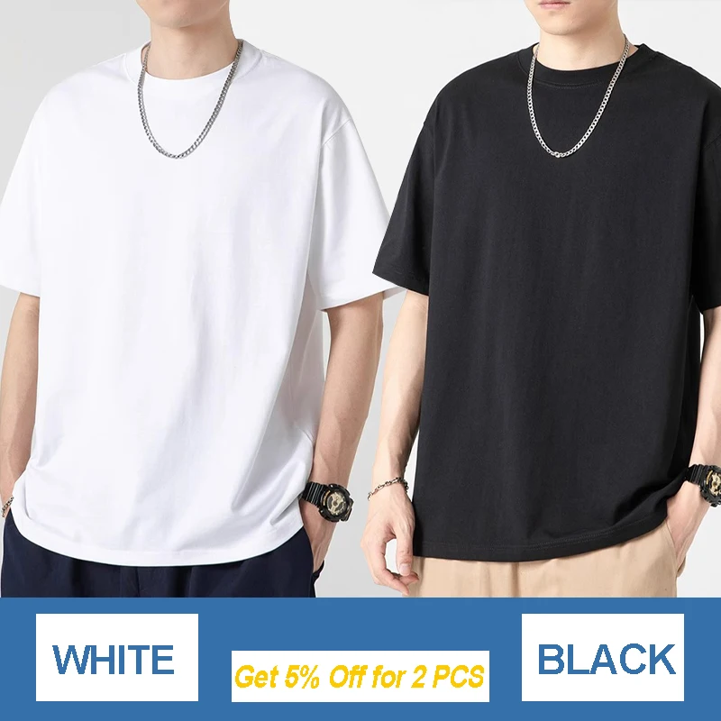 Short Sleeve T-shirt Men O Neck Tees Cotton Black White Solid Color Loose Fit Clothing Casual Sports Women's Top Tee Shirts