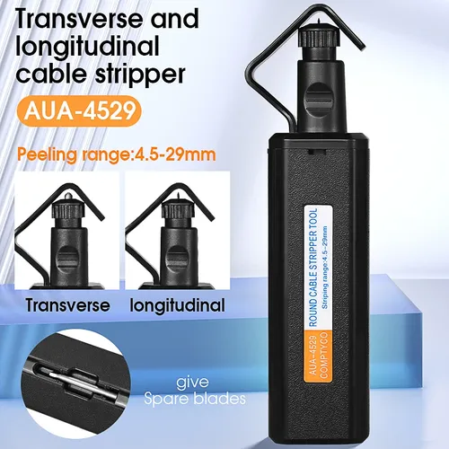 AUA-4529 4.5-29mm Round Cable Stripper Fiber Optic Tool, Optical Fiber Cable Jacket Slitter, Longitudinal transverse Dual use