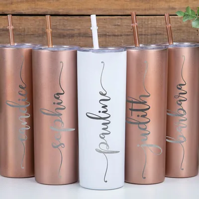 Personalized Bridesmaid 20 OZ Skinny Tumbler With Clear Straw Custom Tumbler Tumbler with Straw