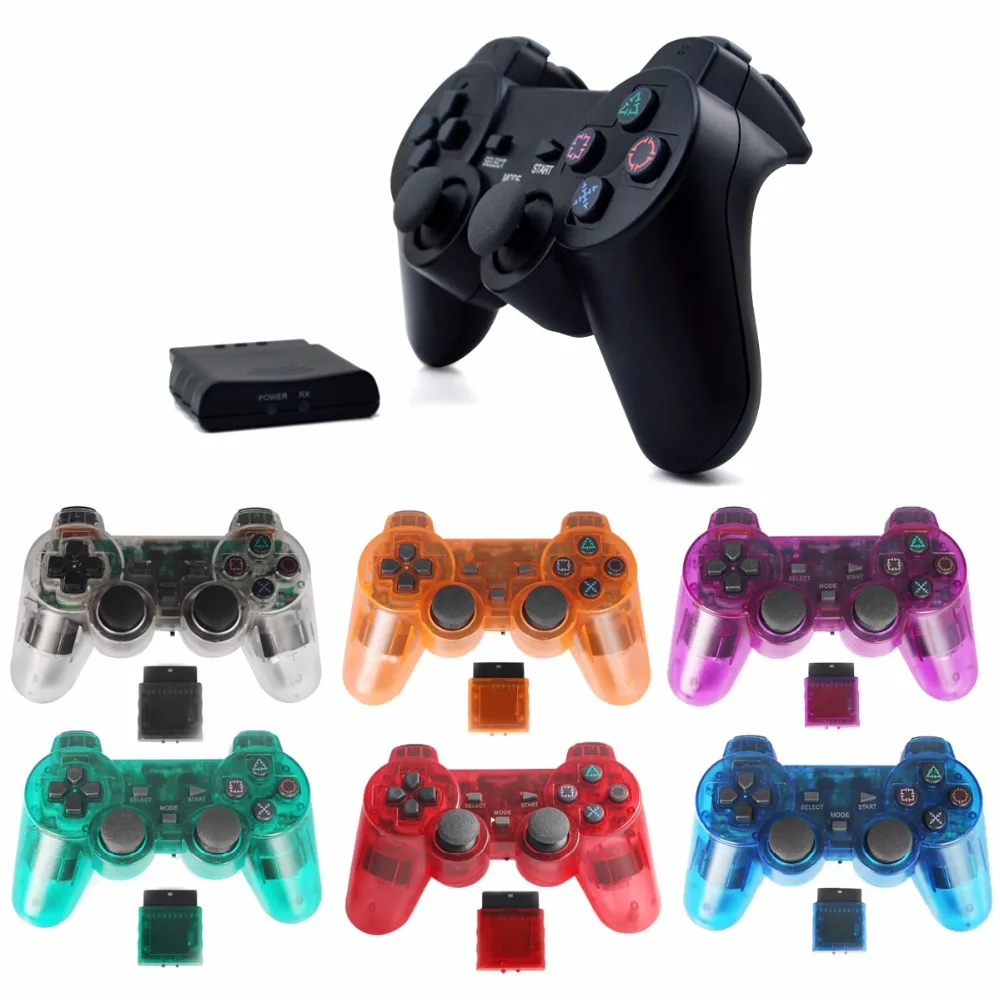 Transparent Color Wireless Gamepad For PS2 2.4G Vibration Joystick Blutooth Controller Compatible For Playstation 2 Joypad