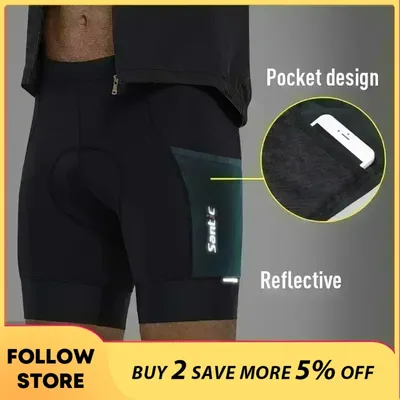 Santic Cycling Shorts Men 4D Coolmax Padded Bike Shorts Summer Breathable MTB Bike Large Stretch Pants Bicycle Tights Asian Size