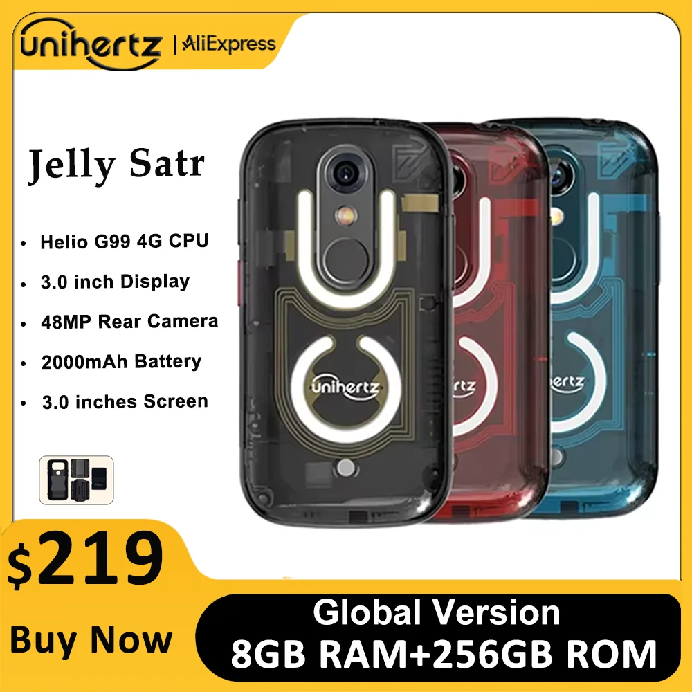 Unihertz Jelly Star Mini Smartphone Android 13 8GB 256GB Led Light Unlocked Transparent Backshell Cellphones 48MP 3 inch Phone