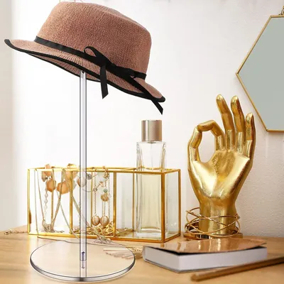 New Premium Clear Acrylic Hat Stand and Wig Holder Rack Decorative Hat Display Stand with Pedestal and Round Base Home Decor