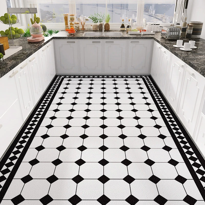 Home Kitchen Anti-oil Anti-slip Carpet PVC Leather Entrance Rugs Large Area Balcony Carpets Modern Living Room Decoration Rug
