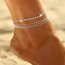 4Pcs/Set Ankle Bracelet Anklet Multi-layer Bead Chain Anklet Bracelets Simple Beach Set Ankle Foot