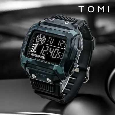 TOMI Men's Electronic Watch Square Outdoor Camo Military Sports Watch Technology Advanced Men's Watch Student Electronic Watch